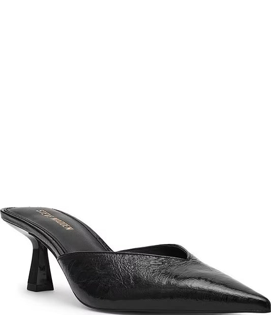 Crinkle Leather Kitten Mule